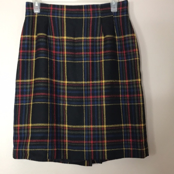 Classic clueless 100% wool tartan plain mini skirt size 10p - Picture 3 of 11